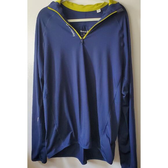 Reebock Playdry 1/4 Zip XL Mens Pullover Blue With Lime Green Accents - Picture 1 of 13
